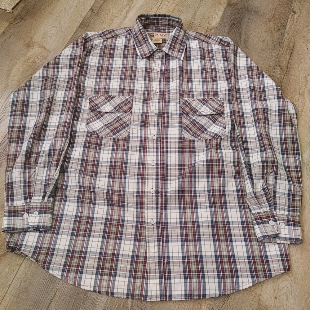 Vintage 80s Mens XLT Big Mac Plaid Western Work Long Sleeve Button Up Shirt